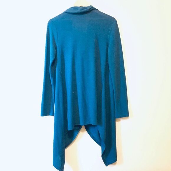 Peacock Blue Button Wrapover Handkerchief Hem Sweater - Picture 4 of 16